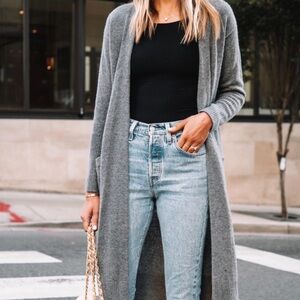 Dex Long Cardigan L Sweater Color Block Two Tone Beige Tan Gray *SOFT* NWT $70